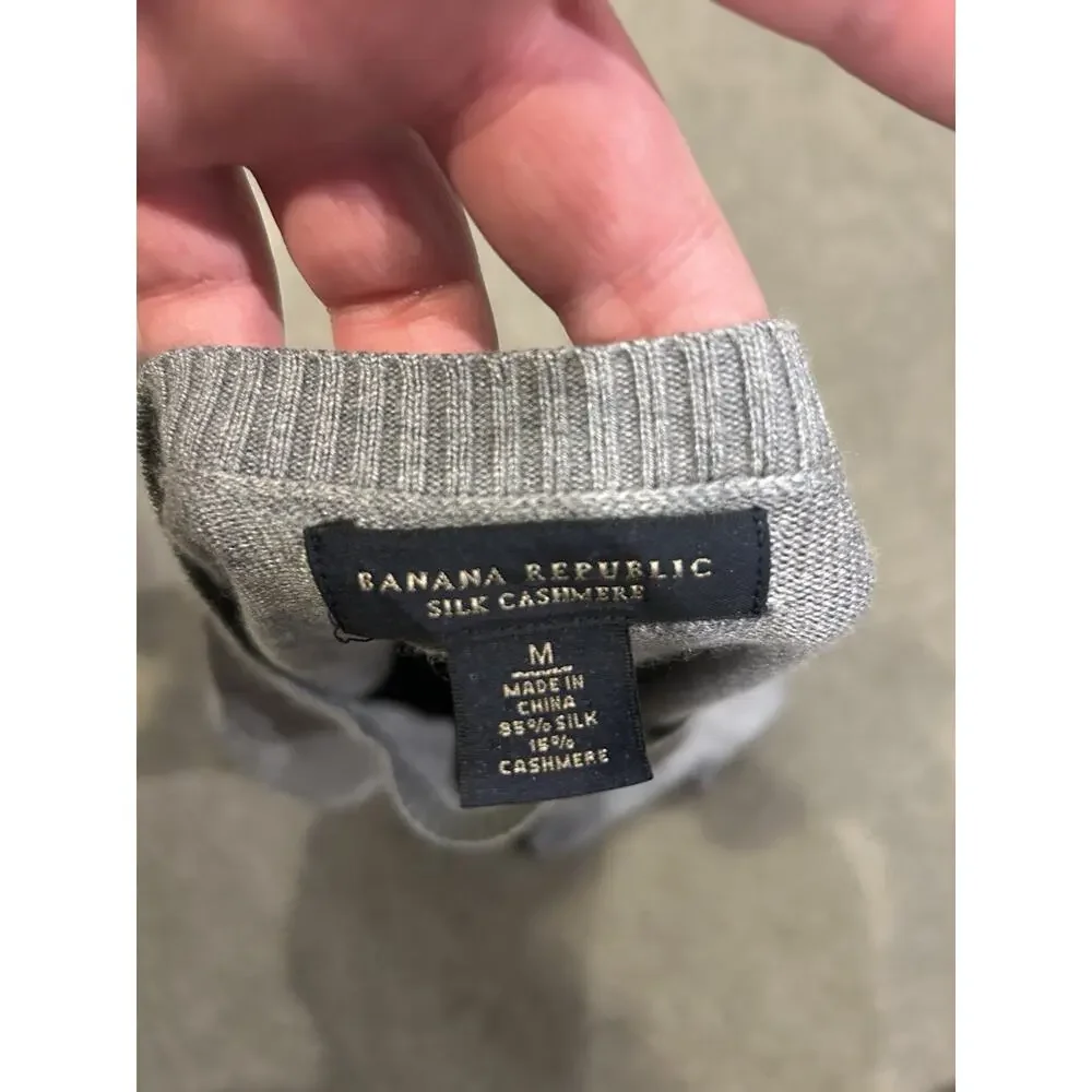 Banana Republic Sweater Mens Medium Gray Silk Cotton Cashmere‎ Lightweight